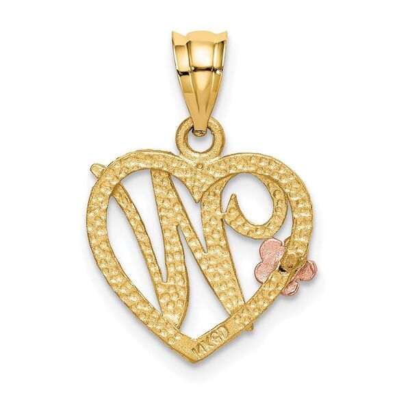 14k Two Tone Gold Grace Collection 15mm Heart Initial W Pendant - Picture 3 of 5